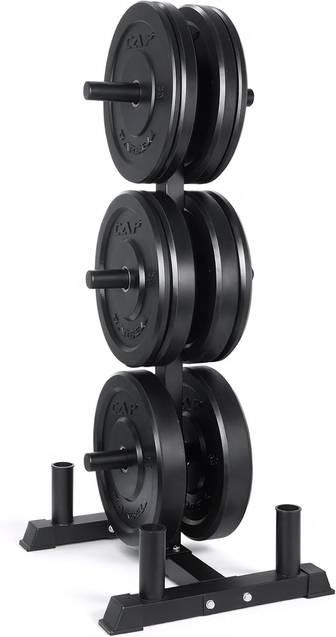 CAP Barbell 2-Inch Olympic Bumper Plate Weight Set with 6 Post Rack | 100-370 lbs | Multiple Options