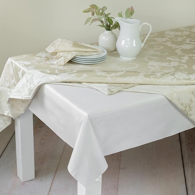 Benson Mills Deluxe Heavy Duty Vinyl Table Pad, Premium Table Protector, Waterproof with Flannel Backing, Quilted Design and Customizable (Off-White, 52" X 108" Rectangular)