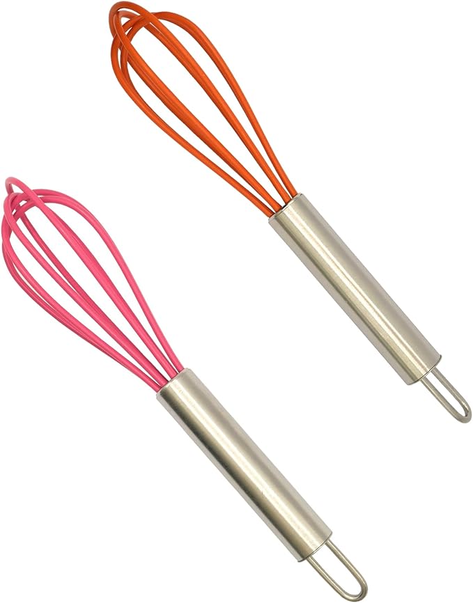 Mini Whisks 6 inch 2Pcs Stainless Whisk+silica gel, Hand Egg Mixer for Flour Cake Egg, Kitchen Cooking Baking Use Whisk