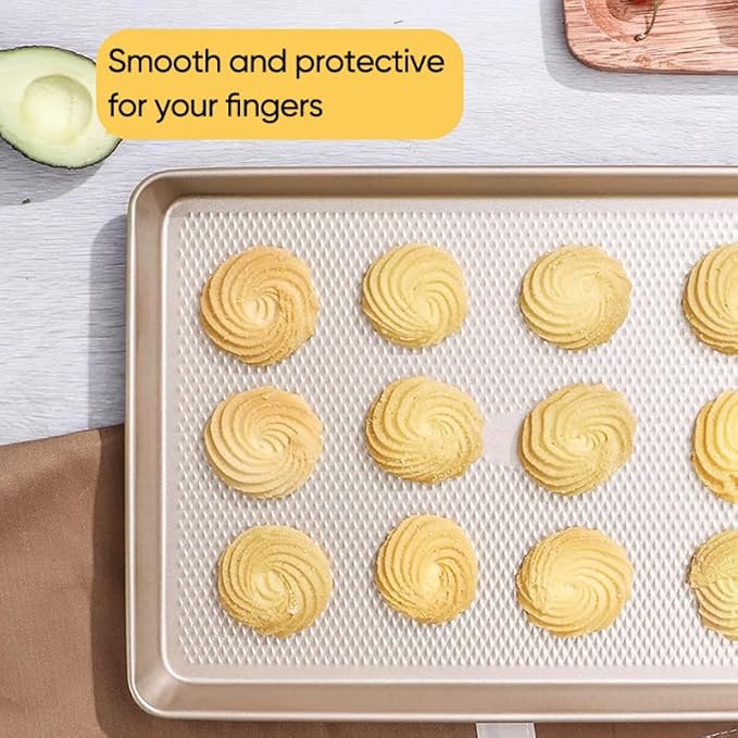 SAKER 3 Pack Nonstick Baking Sheet Set, Carbon Steel Cookie Pan with Cooling Rack, Even Heat Distribution & Warp-Resistant for Oven Baking, Roasting & Cooking (Pink)