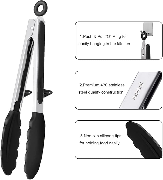 4 Pack Silicone Kitchen Cooking Tongs Set, Stainless Steel Nonstick Food Tong with BPA Free Silicone Tips for Serving Pasta Spaghetti Steak Pie Pizza Salad Vegetable Fruit Grilling BBQ Buffet 9" & 12"