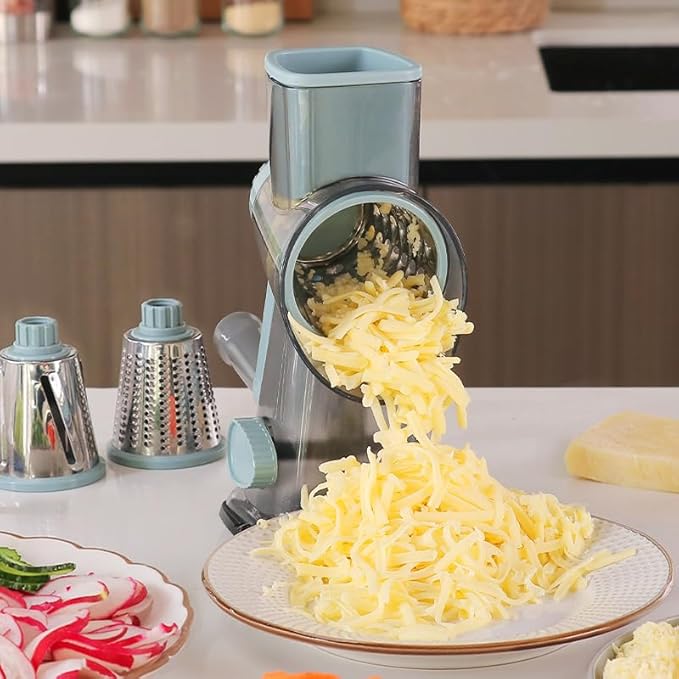 GYH&GXR Rotary Cheese Grater with Handle Vegetable Cheese Shredder Slicer Grater for Kitchen 3 Changeable Blades for Cheese Potato Zucchini Nuts Chocolate.