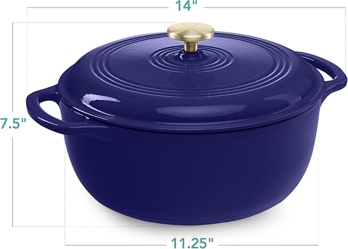 Best Choice Products 6 Quart Enamel Cast-Iron Round Dutch Oven, Family Style Heavy-Duty Pre-Seasoned Cookware for Home, Kitchen, Dining Room, Oven Safe w/Lid, Dual Handles - Sapphire Blue