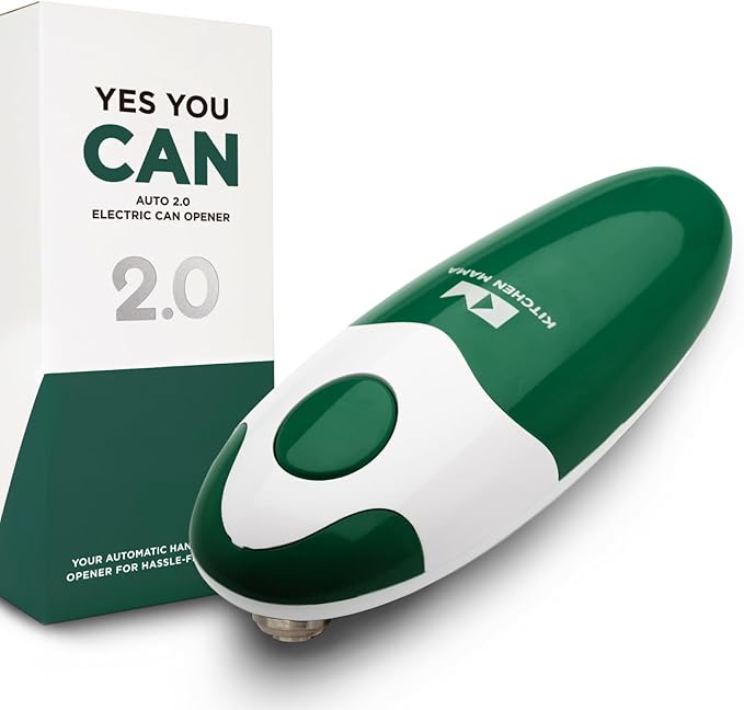 Kitchen Mama Auto 2.0 Electric Can Opener: Blade Opens Almost Any Can Pop or Soda Can - Automatic, Hands Free, Safe, Smooth Edge, Lid Remover, Battery Operated, Cordless, YES YOU CAN (Alpine Green)