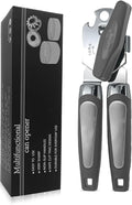 Can Opener Manual, Handheld Strong Heavy Duty Stainless Steel Can Opener, Comfortable Handle, Sharp Blade Smooth Edge, Can Openers with Multifunctional Bottle Opener, Gray