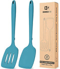 Pack of 2 Silicone Spatula Turners, Non Stick Slotted Kitchen Spatula Set, Heat Resistant BPA Free Kitchen Utensils, One-Piece Design, Suitable for Flipping Fish, Eggs, Steak, Pancakes(BLUE)