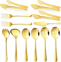 XEVOM Gold Serving Utensils Set, 12 Pack Polished Stainless Steel, Includes Spoons, Forks, Tongs, Ladle, Cake Server (Gold)