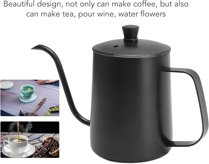 Pour Over Coffee Kettle, Stainless Steel Gooseneck Spout Pour Over Coffee Kettle Long Narrow Drip Spout Coffee Tea Pots for Pour Over Coffee, Home Brewing, Camping (20oz, Black with Lid)