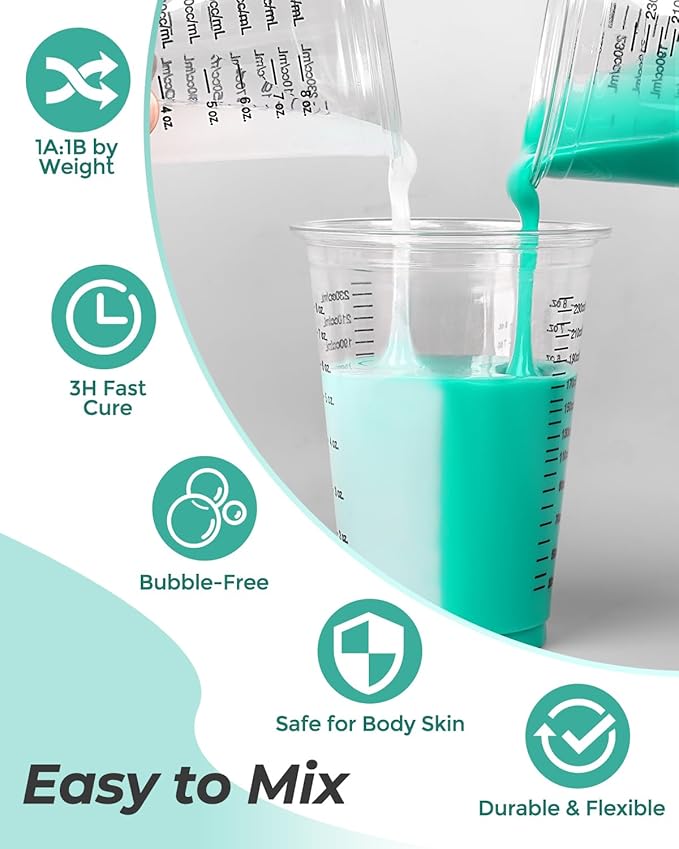 Nicpro 74oz Silicone Mold Making Kit, 20A Platinum Liquid Silicone Rubber, Jade Green Flexible, Silicone Molds Maker Mix Ratio 1:1 for Casting 3D Resins Molds DIY with Molds Housing, Mixing Cups