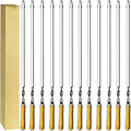 Antallcky 12 Pack Kebab Skewers 23.5 Inch BBQ Barbecue Skewers Stainless Steel Sticks Heavy Duty Large Wide Reusable with Nonslip Wooden Handle Ideal for Shish Kabob Chicken Shrimp and Vegetables
