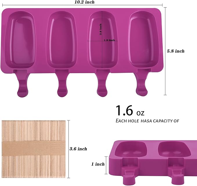 WMKGG Popsicles Molds,Popsicle Silicone Molds Set, 2 PCS Ice Cream Molds with 50 Wooden Sticks for Cake Pop, Ice Pop, Cakesicles (Standard Size/Rose Red)