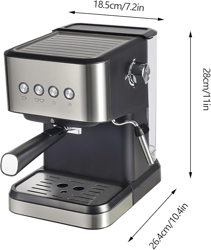 Coffee Machine, Spoon and Tamper Small Drip Coffee Machine, 1.5L Semi-automatic Coffee Machine, Latte Maker with Adjustable Shot Volume for Home