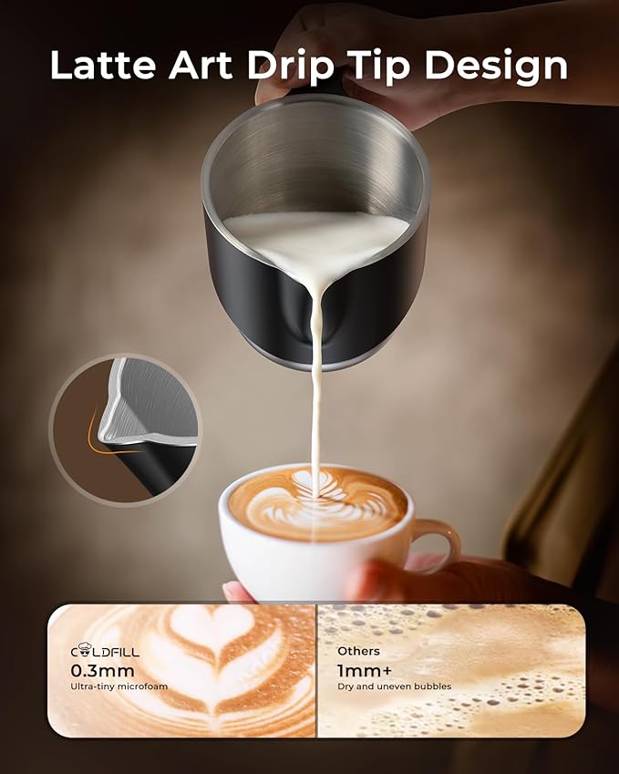 Milk Frother and Steamer, COLDFILL 8-in-1 Electric Frother for Coffee, 400ml Large Capacity Detachable Milk Steamer, Automatic Warm and Cold Foam Maker, Quiet, Dishwasher Safe, Easy to Clean
