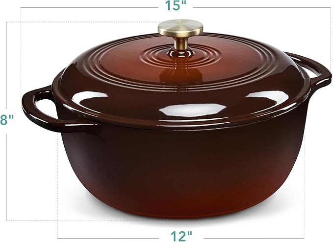 Best Choice Products 7.5 Quart Enamel Cast-Iron Round Dutch Oven, Family Style Heavy-Duty Pre-Seasoned Cookware for Home, Kitchen, Dining Room, Oven Safe w/Lid, Dual Handles - Chocolate Ganache