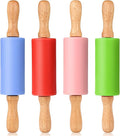 Mini Silicone Rolling Pin for Kids, Non-stick Surface Wood Handle, 9 Inch 4 Pack