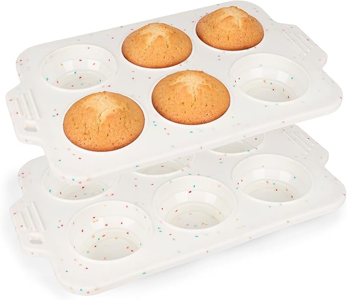 2 Pack Silicone Muffin Pan - Non Stick Collapsible Metal-Reinforced Frame Cupcake Pan with Handles 6 Cup Regular, BPA Free Silicone Muffin Tray, Cupcake Baking Pan Molds for Oven Dishwasher Safe