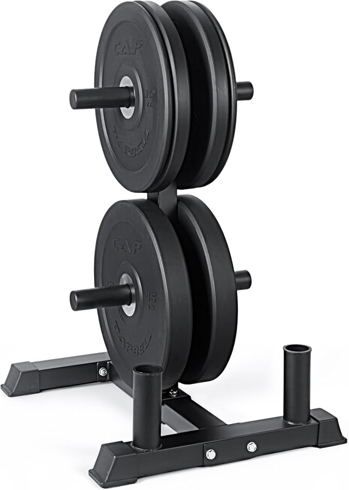 CAP Barbell 2-Inch Olympic Bumper Plate Weight Set with 6 Post Rack | 100-370 lbs | Multiple Options