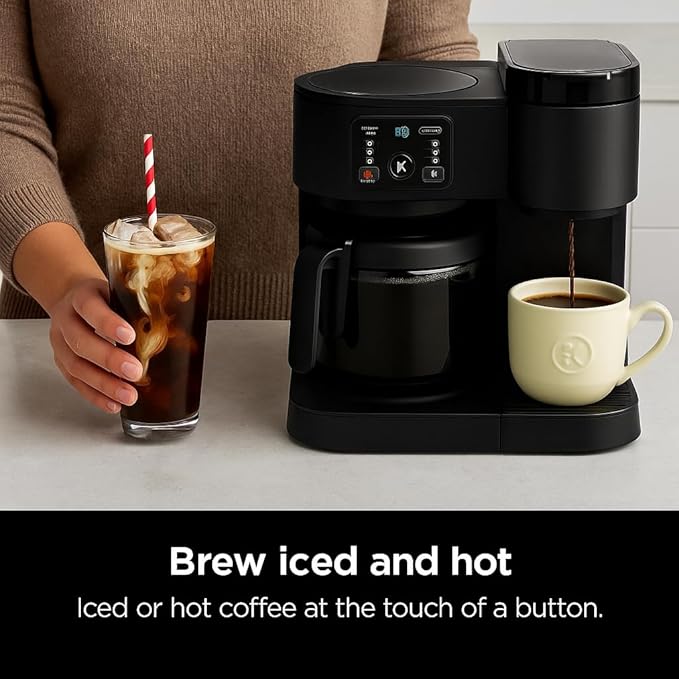 2-in-1 Hot & Iced Coffee Maker for Pods & Grounds – 12-Cup Glass Carafe & Single-Serve Brewer, 72oz Reservoir, Strong Brew, Extra Hot, Brew Over Ice, MultiStream Tech, Compact Design (Black)
