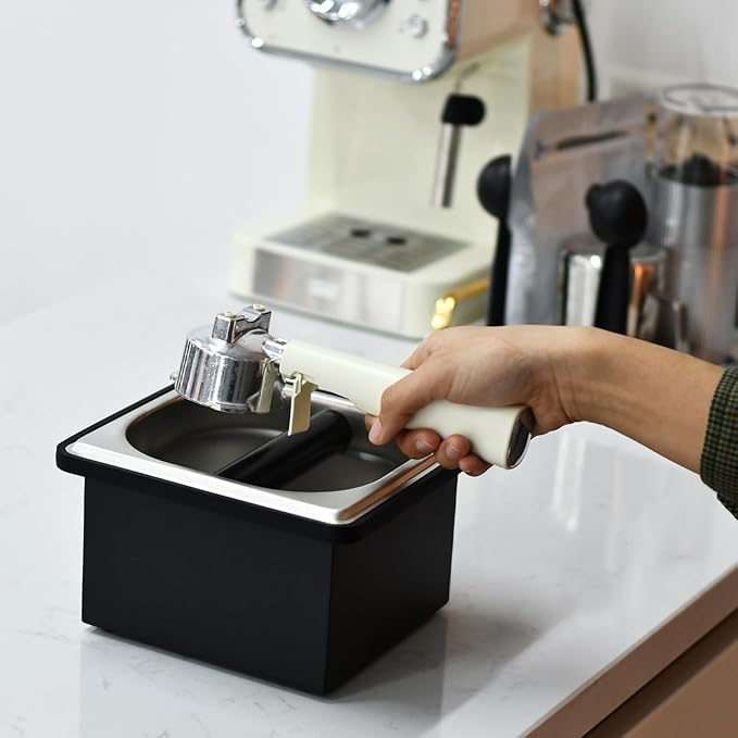 Espresso Knock Box, Stainless Steel Coffee Knock Box Large Capacity Coffee Pucks Container Espresso Machine Tool for Coffee Ground (Small)