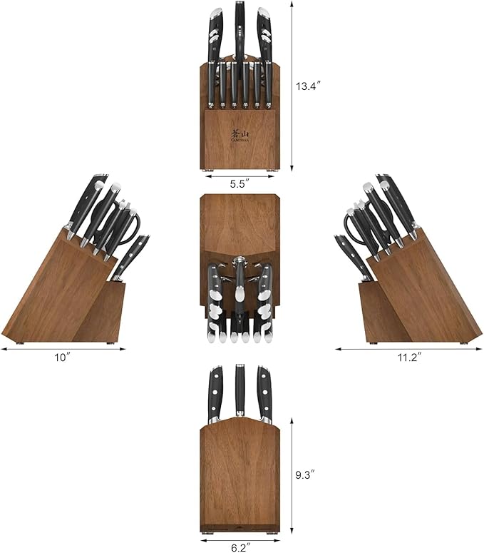 Cangshan Alps Series German Steel Forged 17-Piece Knife Block Set, Acacia (Black)