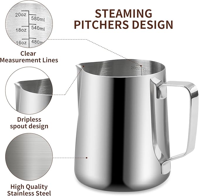 Stainless Steel Espresso Milk Frothing Pitcher - 12OZ/350ML Coffee Milk Frother Cup with Decorating Art Pen for Espresso Machine, Latte Art
