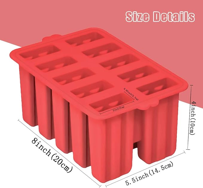 Silicone Popsicle Molds, 10 Cavity, BPA-Free, Red, Cone Shaped, Food Preparation Molds with Sticks and Funnel