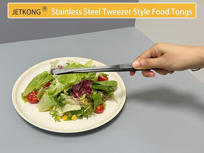 JETKONG 3 Pcs 14-Inch Long Stainless Steel Thin Tongs Heavy Duty Kitchen Cooking Tweezers Tongs (14 14 14 Inch, Black)