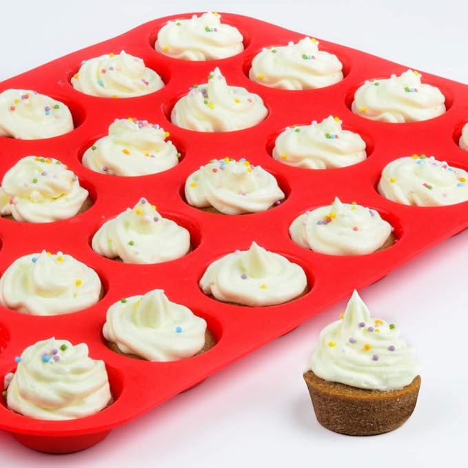 Silicone Mini Muffin Pan, 24 Cups Mini Cupcake Pans Silicone Muffin Tin for Baking Nonstick 2 Pack