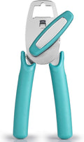 Zulay Kitchen Heavy Duty Stainless Steel Manual Can Opener – Ergonomic Soft Grip Handles, Smooth Edge Cutting Wheel & Large Built In Bottle Opener – Easy Turn Knob for Effortless Use - Aqua