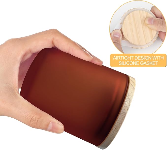 8 OZ Thick Candle Jars for Making Candles 15 Pcs, Empty Amber Jars with Wood Lids for Candle Making, Sample Container, Frosted Brown