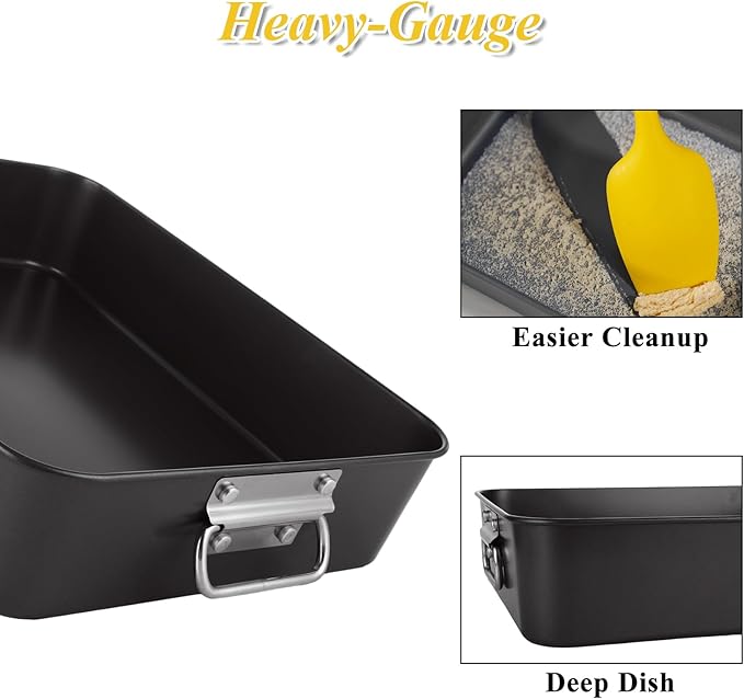 CYEAH 2 Pack Lasagna Pan Deep Baking Pan for Oven, 13.7 in & 16 inch Baking Dishes for Oven, Roasting Pan Brownie Pan with Handles, Nonstick Rectangle Cake Pans Sets for Baking Cooking, Black