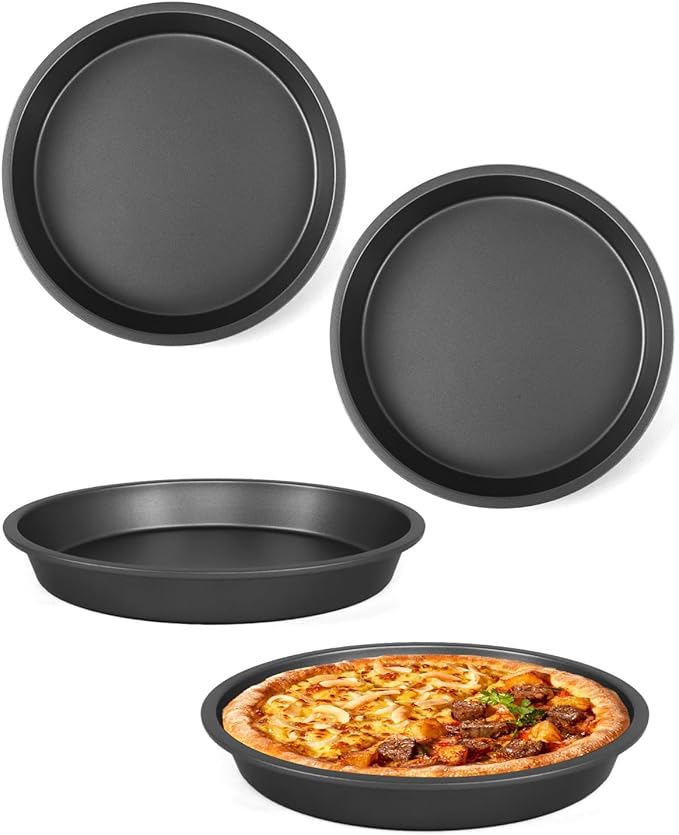 Round Cake Pans, 4 Pack 9" Nonstick Baking Cake Pans Circle Cake Pan For Birthday Wedding Christmas, Steaming Serving (Black)