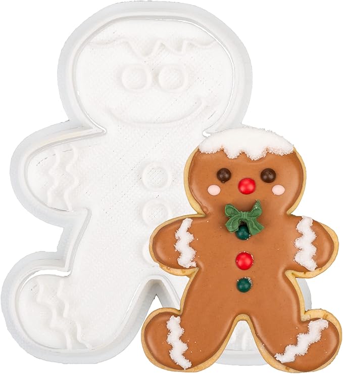 Flycalf Christmas Cookie Cutters Gingerbread Man with Plunger Stamps with Plunger Stamps PLA Baking Gift