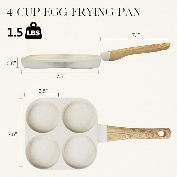 GiPP Nonstick Egg Frying Pan, 4-Cup Granite Non Stick Omelette Pan Skillet for Breakfast, Pancake Pan with Heat-Resistant Handle, Compatible with All Stovetops, Easy to Clean, PFOA Free, White