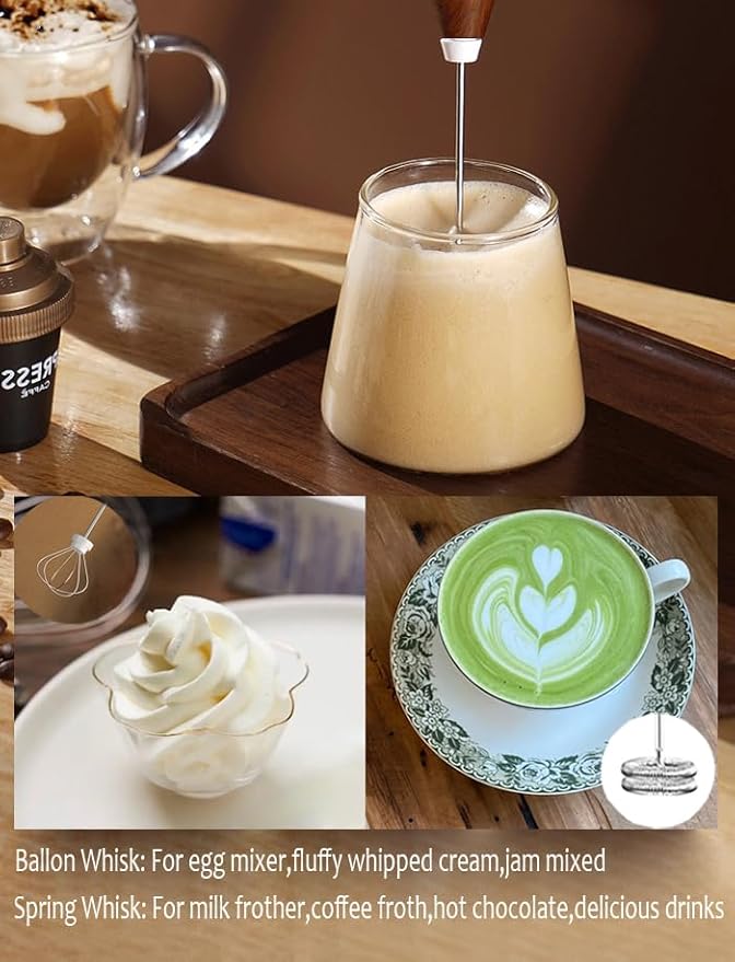 Milk Frother Handheld Foam Maker with 2 Stainless Stirring Head 3 Speed Rechargeable Electric Blender Milk Frother Wand Drink Mixer for Cappuccino Matcha Latte Hot Chocolate Protein Powder Egg (Black)