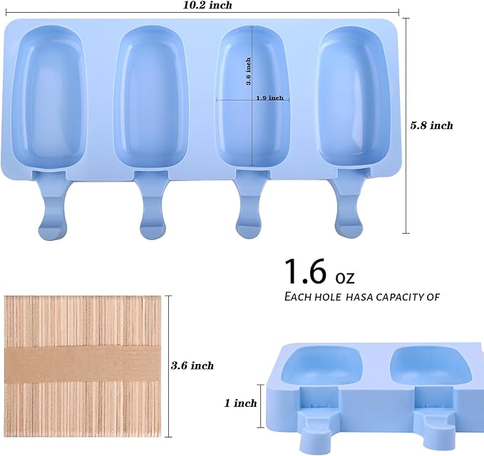 WMKGG Popsicle Silicone Molds Set, 2 PCS Ice Cream Molds with 50 Wooden Sticks for Cake Pop, Ice Pop, Cakesicles (Standard Size/Blue)