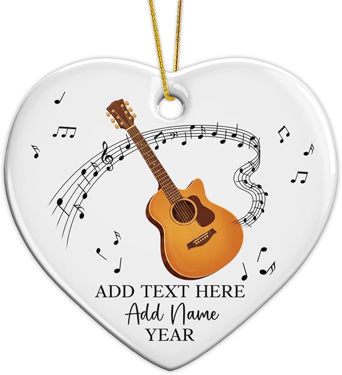 Customized Guitar Christmas Ceramic Ornaments, 2025 Christmas Ornament Gift for Guitarist Teacher, Personalized Guitar Player Xmas Ornament with Text Name & Year, Instrument Xmas Tree Decor