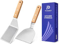 Metal Spatula Set,Fish Griddle Spatulas,Stainless Steel Spatula Turner with Wooden Handle,Small Wide Beveled Edges Spatulas Flippers for Cast Iron Skillet, Pancake, Egg, Burger, Omelet, 2 Pack