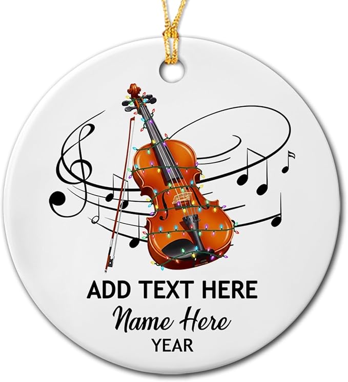 Personalized Violin Player Ceramic Decor Ornament, Customized Text Year Name Violinist Christmas Ornaments Gift for Friends Husband Wife Grandkids, Violin Instrument Lover Ceramic Xmas Tree Ornament