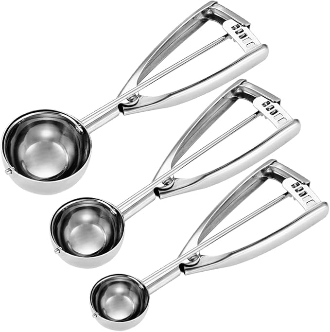 Cookie Scoop Set - Small/1 Tbsp, Medium/2 Tbsp, Large/3 Tbsp - Cookie Dough Scoop, Cookie Scoops for Baking Set of 3,18/8 Stainless Steel Melon Baller Scoops Ice Cream Scoop