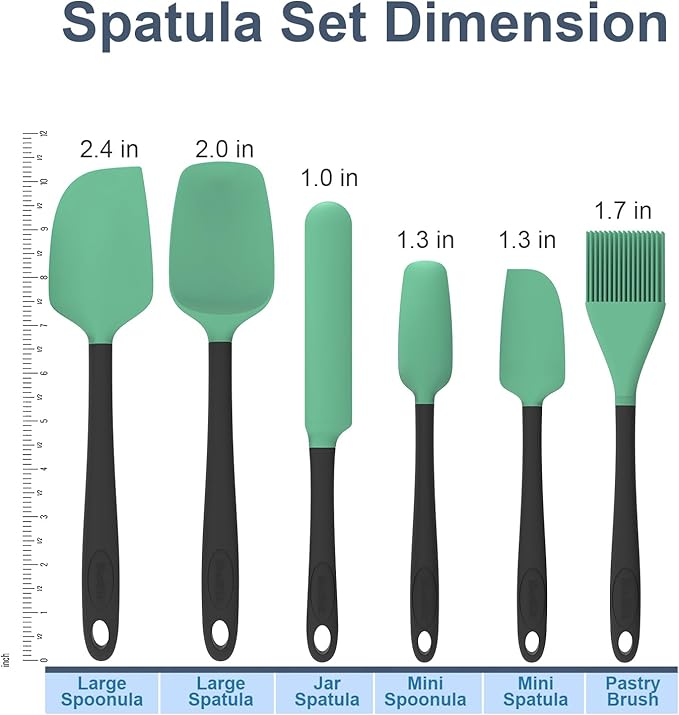 Silicone Spatula Set, 6 Pieces Food Grade Kitchen Utensils with Silicone Brush Heat Resistant Dishwasher Safe BPA-free Rubber Spatula for Scraping, Baking, Cooking, Mixing (Cyan)