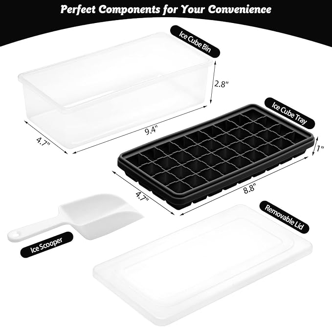 Silicone Ice Cube Tray with Leak-Proof Lid & Storage Bin for Freezer – BPA-Free 36-Piece Nugget Ice Molds, Spill-Resistant Cover & Ice Scoop Container Cover