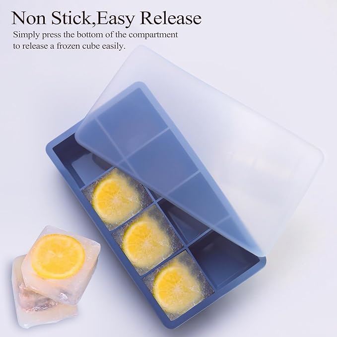 1/2 Cup Silicone Freezer Tray With Lid - Silicone Freezer Molds 2-Pack For meal prep & freezing of various sauces and other dishes, makes 16 perfect 1/2 cup portions cubes (Blue 2 Pack)