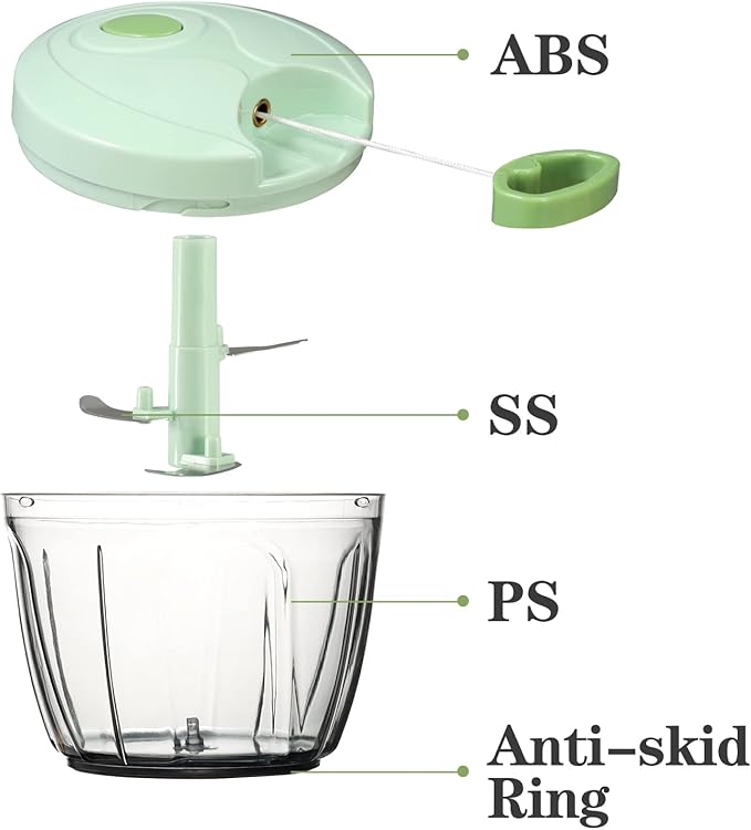 Cambom Manual Food Chopper Vegetable Cutter, Hand String Vegetable Chopper Onions Cutter for Vegetable Fruits Nuts BPA Free Food Safe Material, 650ml Green