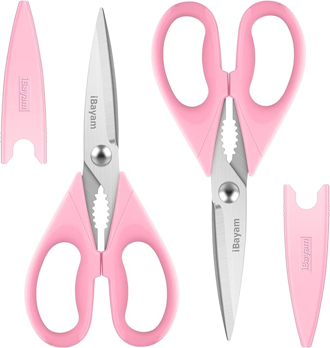 Gifts for Women, Mom, Wife, Her - Couple, Happy Birthday, Wedding Gifts, Christmas Day, Housewarming Gifts, iBayam Kitchen Scissors Heavy Duty Meat Poultry Shears Dishwasher Safe, Pink Stuff