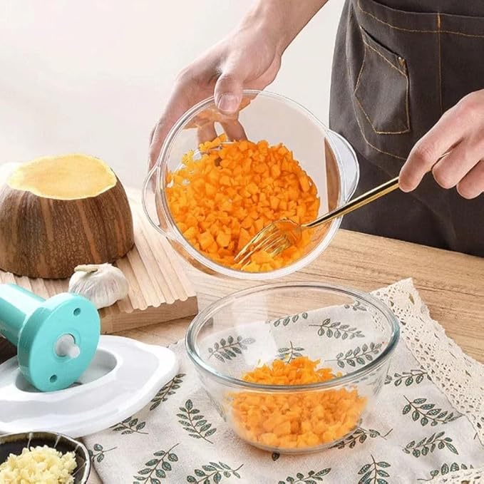 Manual Vegetable Cutter Chopper, Food Processor 1.5L Bowl Effortless Meat Mincer Fruits and Herbs Chopper Garlic Onion Hand Press Manual Food Chopper (Mint Green)