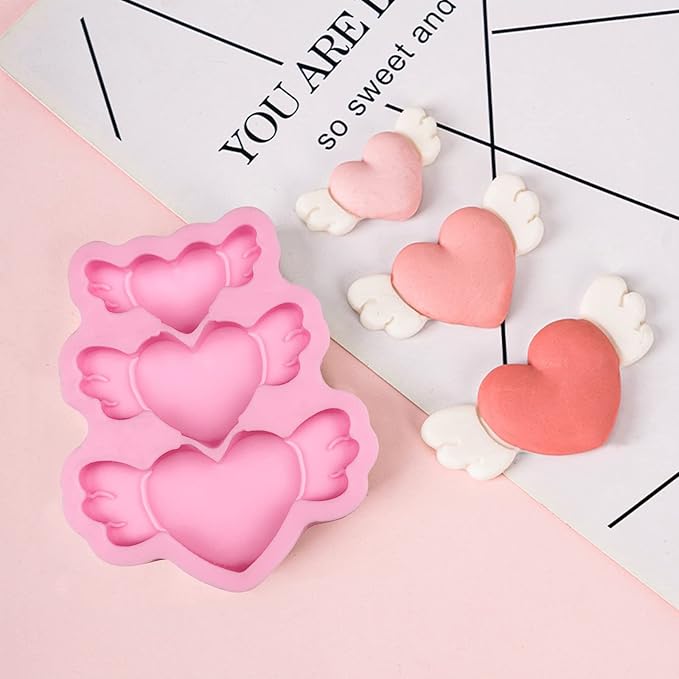 Valentine's Day Heart Fondant Molds, Heart Wings Cake Decorating Silicone Molds for Cupcake Toppers, Cookies, Candy Chocolate Molds, Marzipan, Sugar Craft, Flower Paste, Dough, Gum, Clay, resin