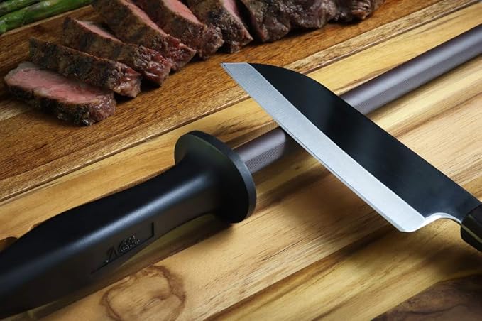 Professional 11.5 Inch Ceramic Honing Rod Has 2 Grit Options, a Firm-Grip Handle, Hanging Ring, and Japanese Ceramic. Noble Home & Chef Sharpening Rods are Perfect for Chefs! (Black, 2000/3000 Grit)