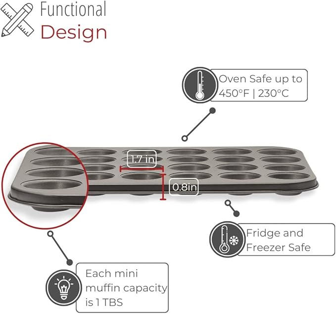 husMait Premium Quality Mini-Muffin Pan, Baking Sheet, and Cooling Rack. For Baking Mini Cupcakes, Muffins, Bite Size Tarts, Cookies. Non-Stick, Dishwasher Safe, Oven Safe (Muffin Pan)