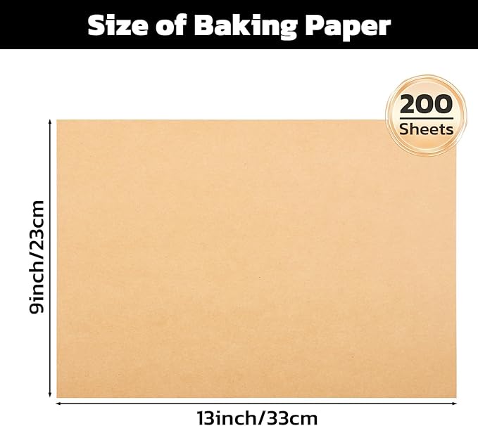 Beasea Parchment Paper Sheets for Baking, 200pcs 9x13 Inch Unbleached Precut Nonstick Heavy Duty Natural Parchment Baking Paper Sheets for Air Fryer Cooking, Grilling, Frying and Steaming